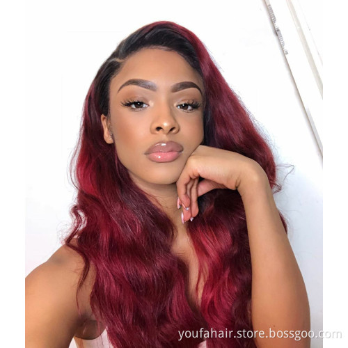 Wholesale Brazilian Hair Ombre 1B Burg HD Lace Front Wig Virgin Cuticle Aligned Human Hair 13x6 Lace Frontal Wig for Black Women